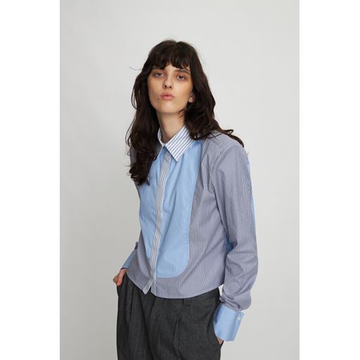 Stella Nova Stribet Cropped Skjorte, Blue Stripes, 42