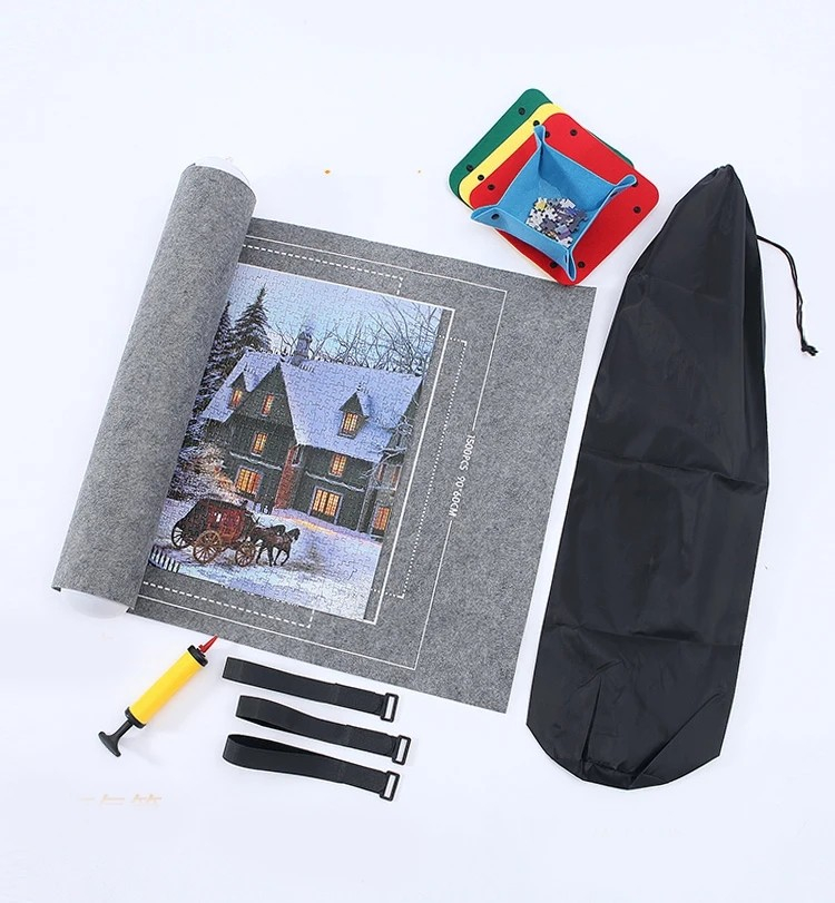 (116x66cm) Filz Puzzle Matte Tragbare Aufbewahrungs Unterlage inkl. Sortierschalen / Tasche - Grau