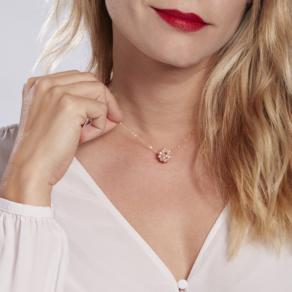 Collier Flocon Or Jaune Perles De Culture