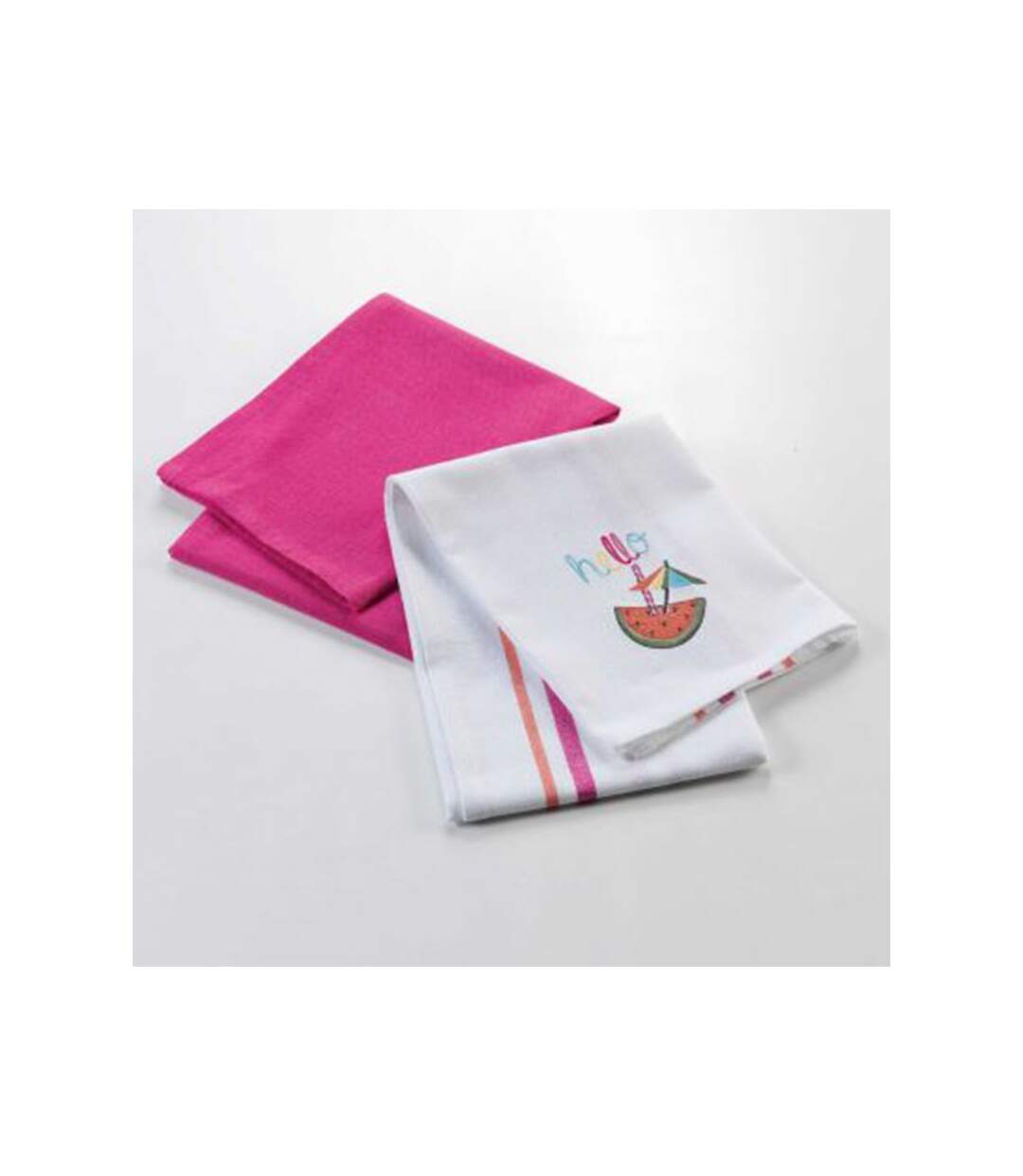 Lot de 2 Torchons Coton Ibiza 70cm Rose & Blanc