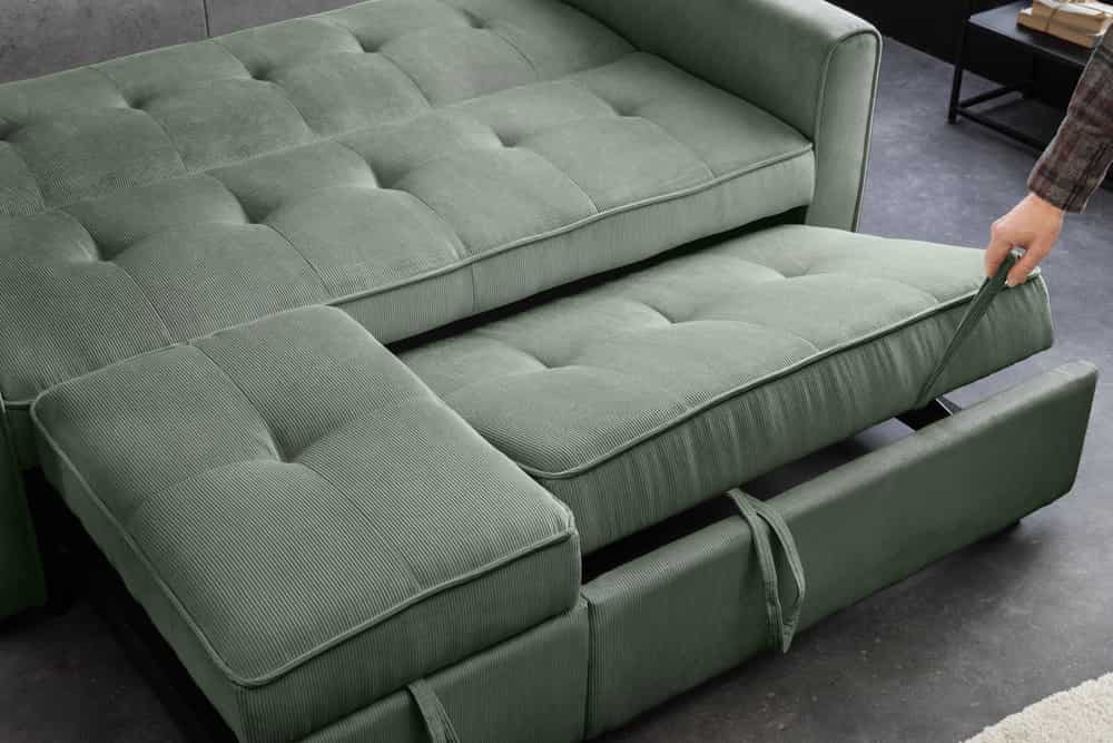 Ausziehbares Schlafsofa SMART 180cm grün Cord 2-Sitzer Couch mit Nosagfederung