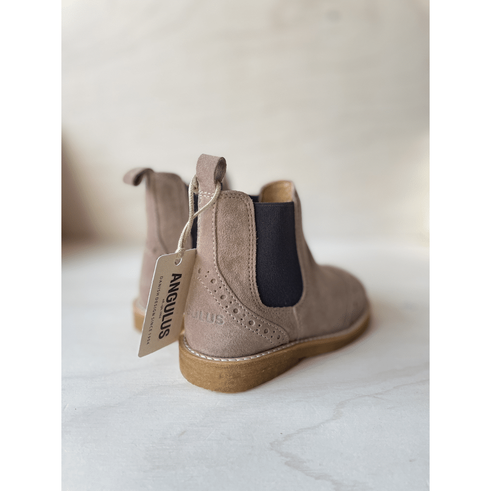 Angulus - Chelsea Boot Brogue Lace Pattern Elastic - Dusty Mauve Grey