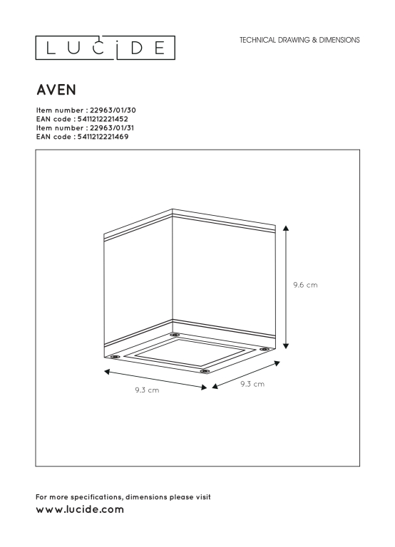 Lucide Aven spot vierkant badkamer IP65 wit