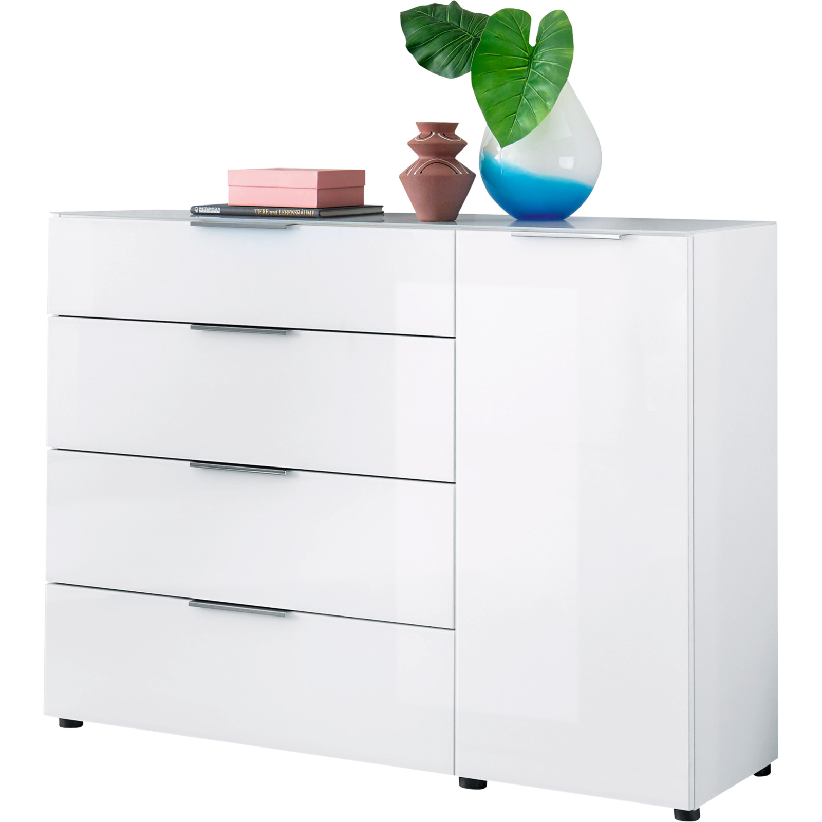 Kommode Santo, Spanplatte Glas weiss, 135 x 99 x 40 cm