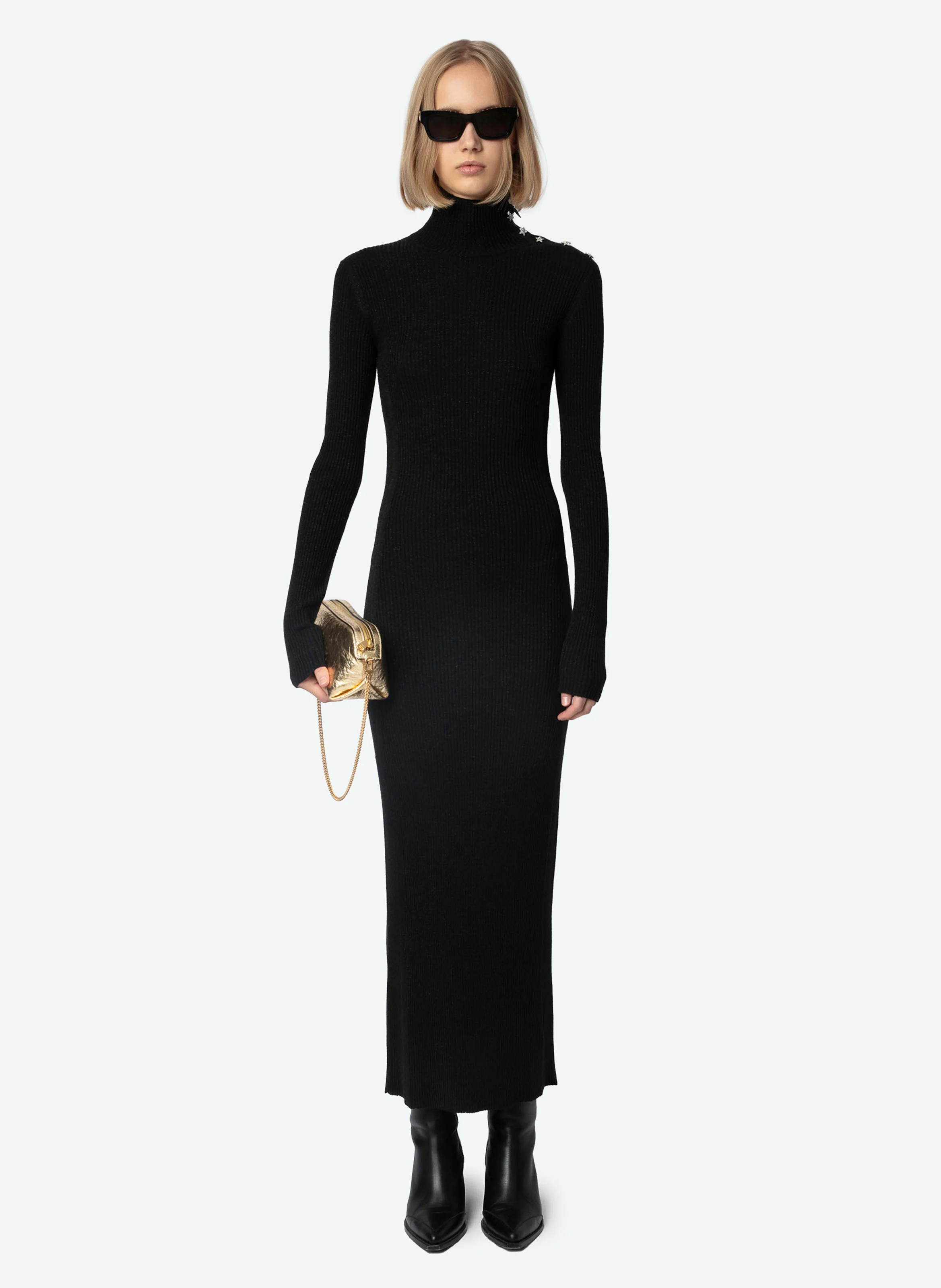 MIREILLE - Robe longue dos nu en laine mélangée | Noir
