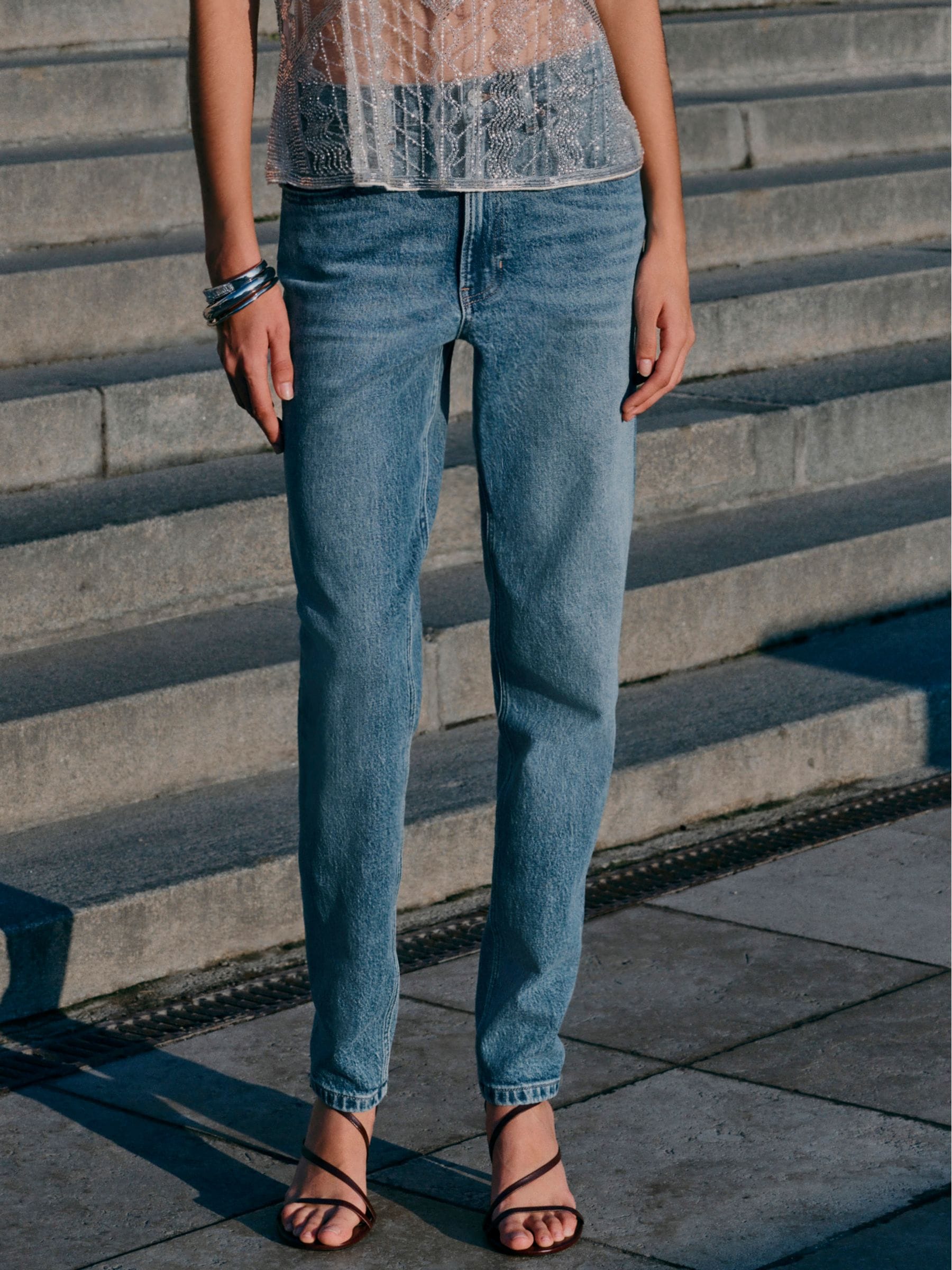 Middenblauw denim - Mom Comfort Jeans met Stretch Column