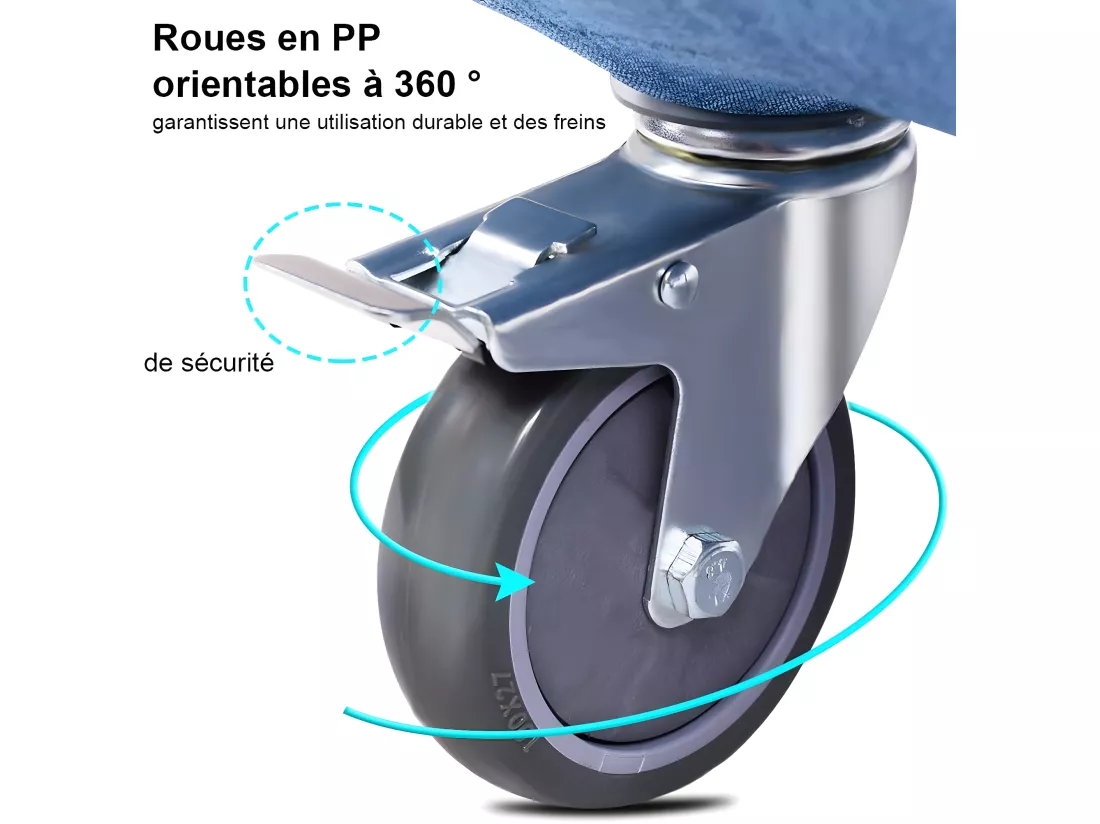 Fauteuil Convertible 3 en 1 avec Accoudoirs, Siège Confortable, Coussin et Oreiller Rembourré par des éponges de Haute Qualité, Dossier Réglable, Roue de Déplacements avec Frein (Bleu)