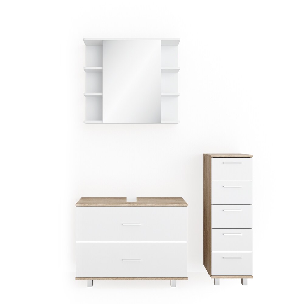 VICCO Badmöbel Set ILIAS Weiß Eiche Spiegel Kommode Unterschrank Badschrank