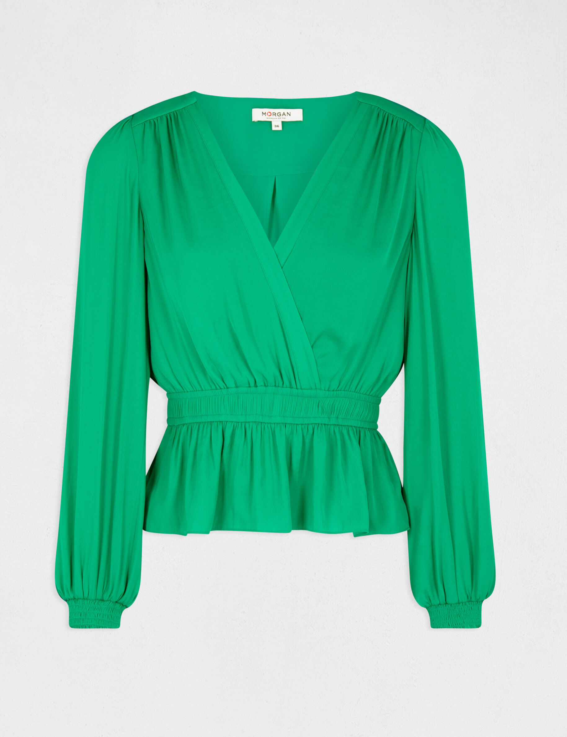 Top cache-coeur manches longues vert moyen femme - vert_moyen