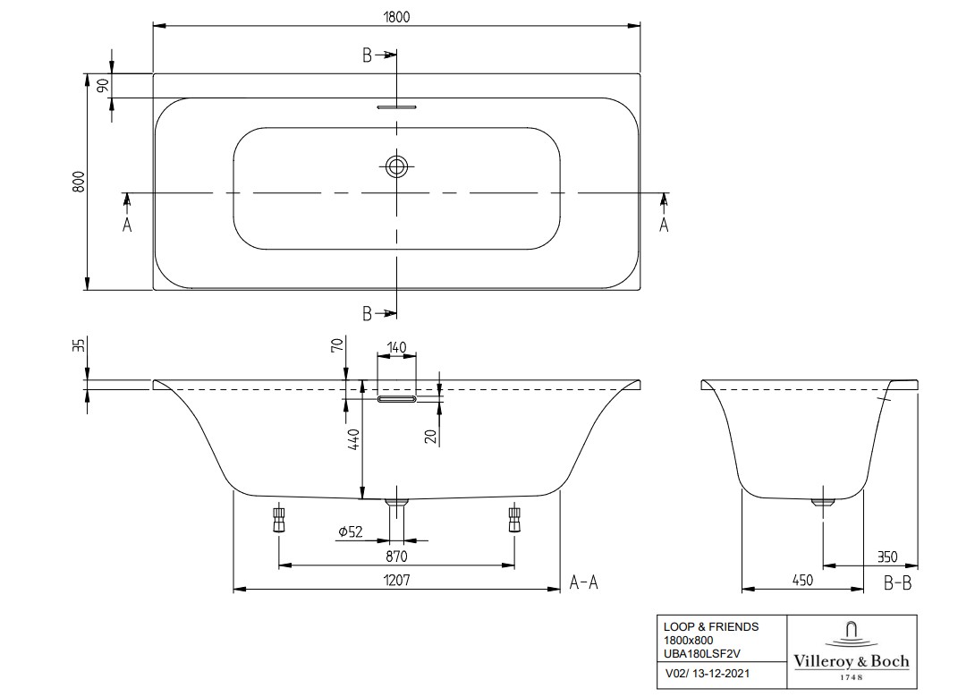 Villeroy & Boch Loop & Friends inbouw ligbad 180x80cm wit rechthoekig