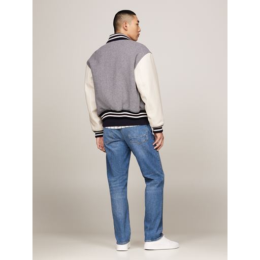 Tommy Hilfiger Leather Varsity Bomber Jakke, Light Grey Heather, XL