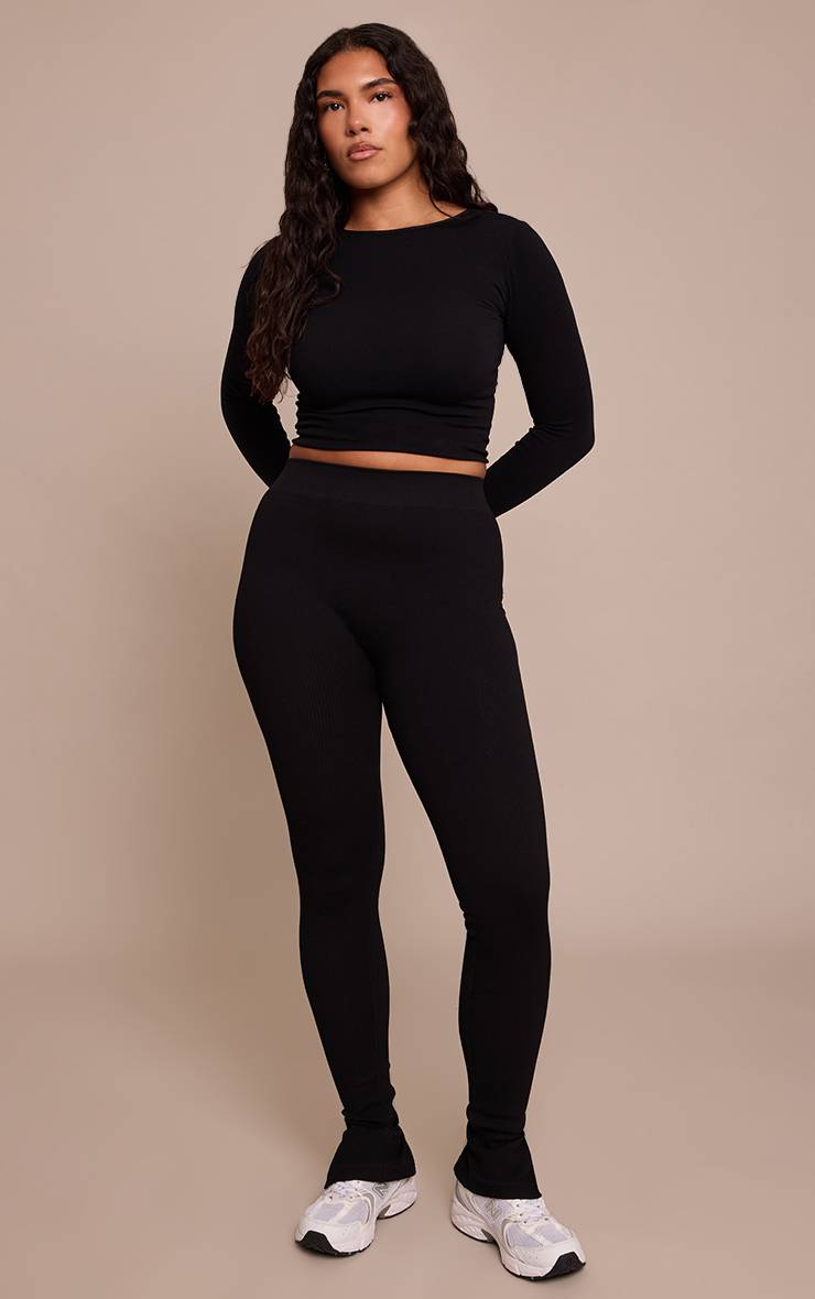 Noir Legging Côtelé Galbant Shape À Ourlets Fendus
