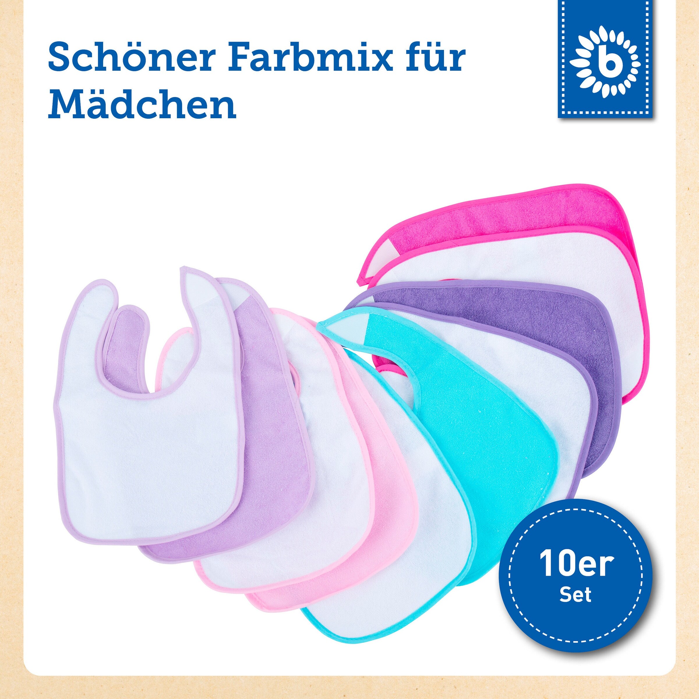Bieco Baby Lätzchen 10er Pack abwaschbar - ab Geburt Mehrfarbig