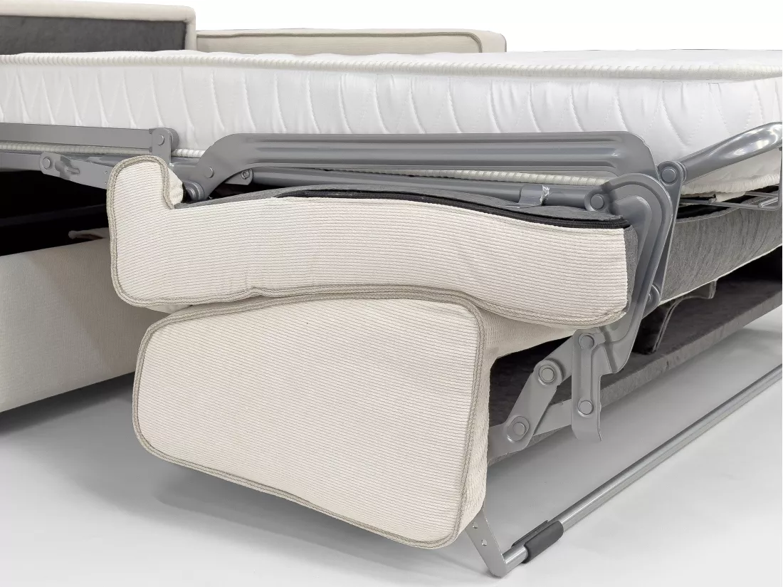 Canapé 3 places convertible express en tissu texturé beige avec assise à mémoire de forme matelas 16 cm FRAPALI