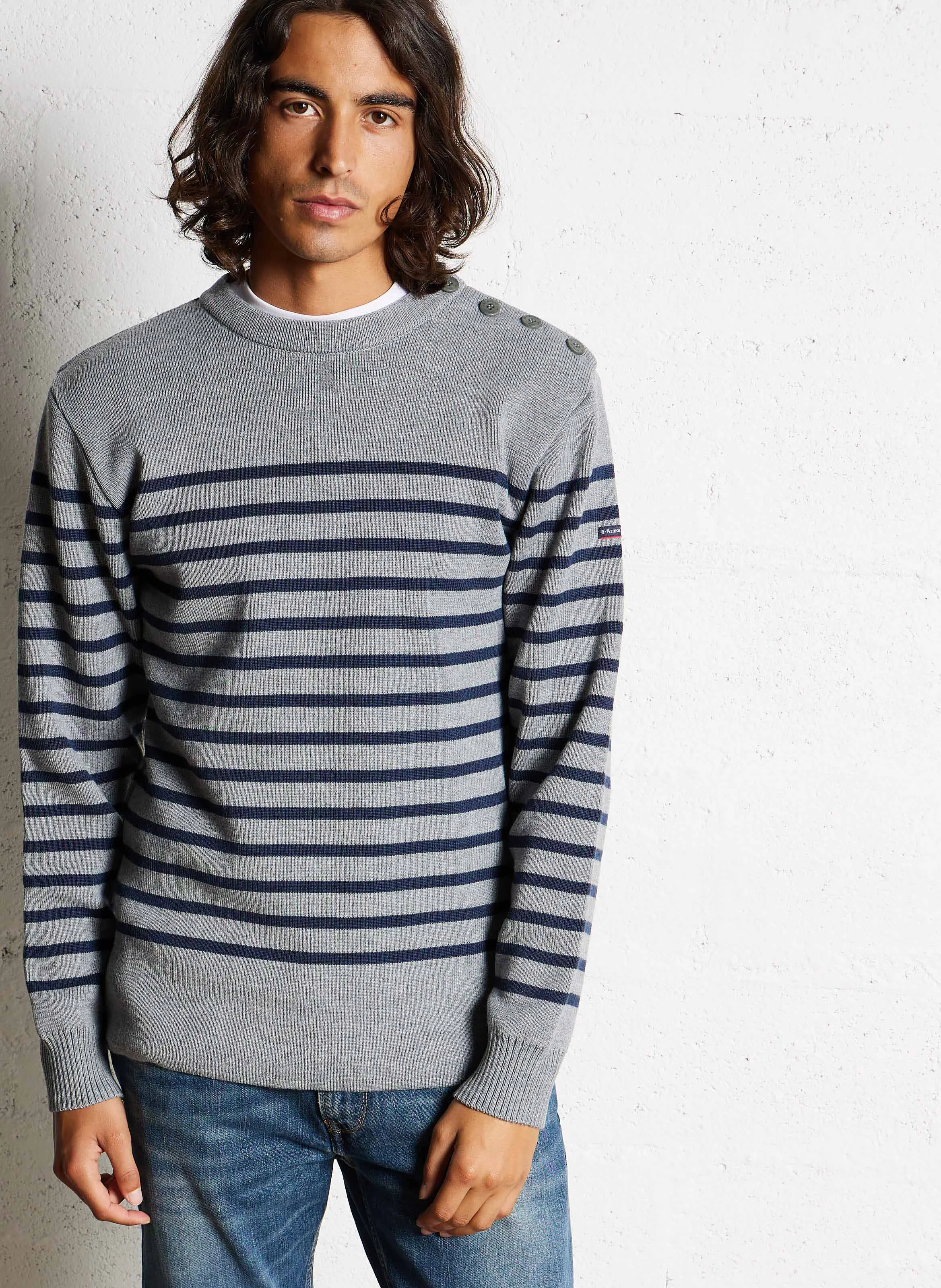 Pull col rond à rayures en laine mélangée | Multicolore