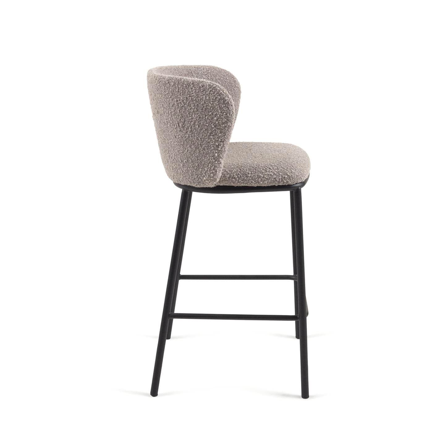 Kave Home Barhocker CISELIA Bouclé hellgrau/Metall schwarz