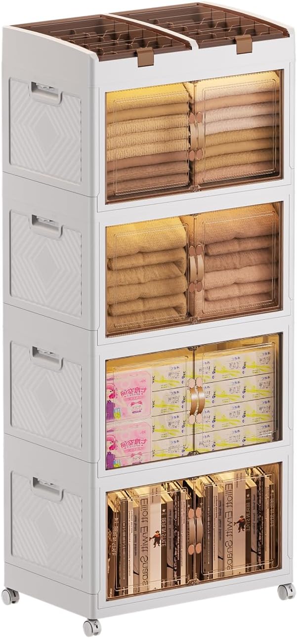 MECOLOR Extra große Aufbewahrungsbehälter aus Kunststoff mit Deckel, 280L Stapelbare Aufbewahrungsbox auf Rollen, Faltbarer Kleiderschrank Aufbewahrungsorganisator, Aufbewahrungseinheit für (TL60-5)
