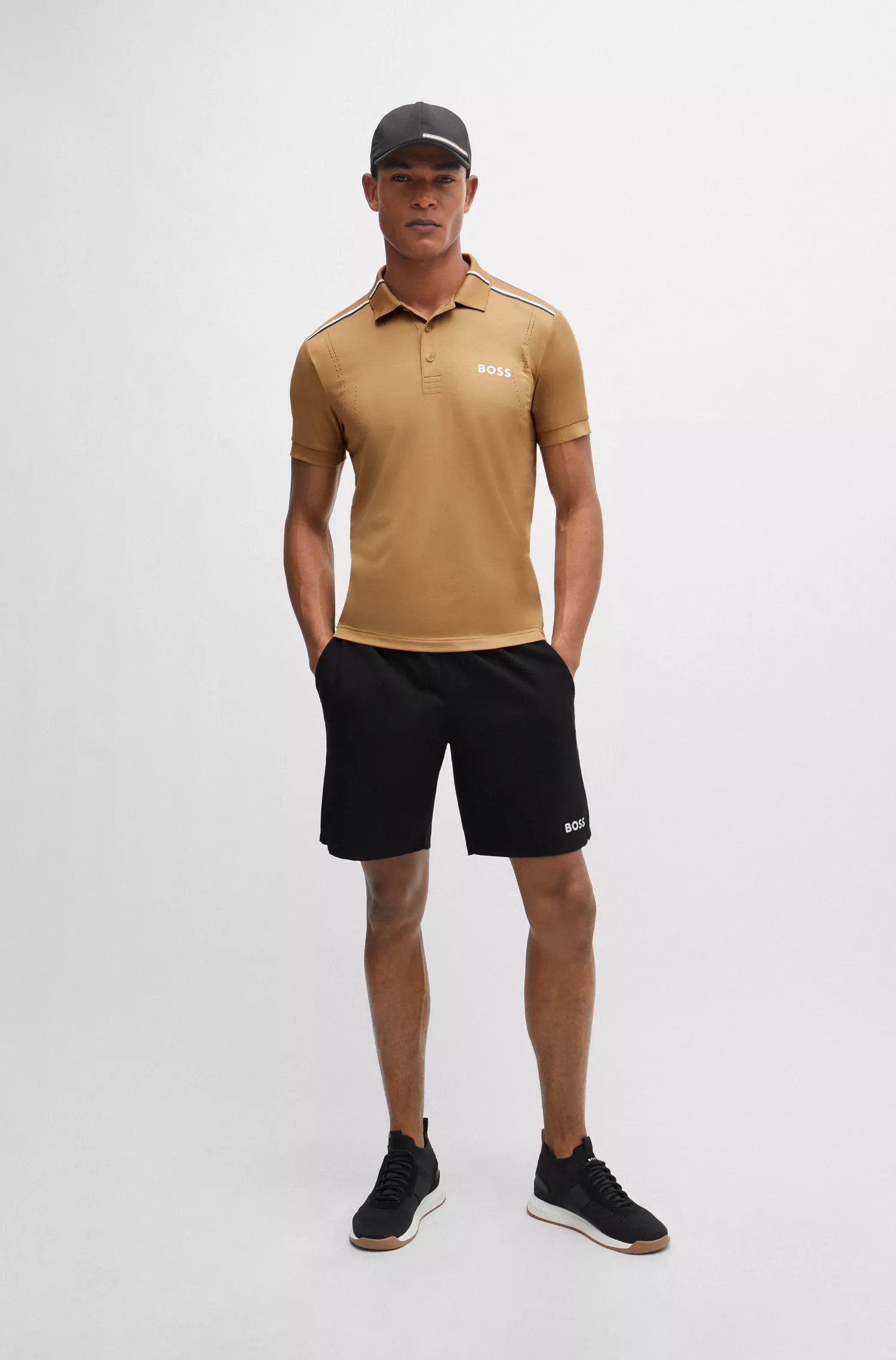 Camisa polo slim fit BOSS Green-BOSS x Matteo Berrettini com listras características.