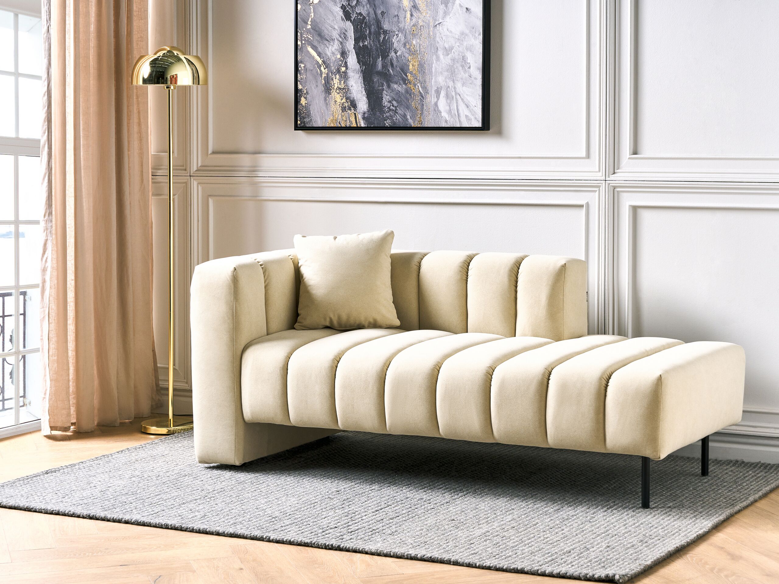 Beliani-LANNILS-Chaise longue-Gebroken wit-Linkszijdig-Vegan kunstleer