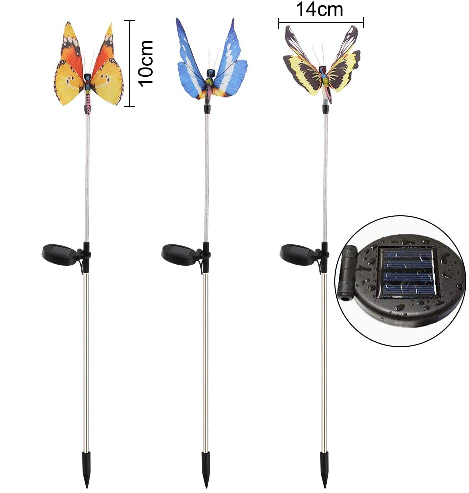 (3er Set) 18-LED's Solar Outdoor Licht Schmetterling Design Wasserfest IP65 - Bunt