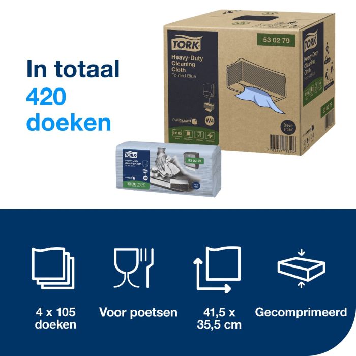 Tork W4 530279 Heavy Duty reinigingsdoeken 1-laags blauw 420 stuks 4x105 (530279)