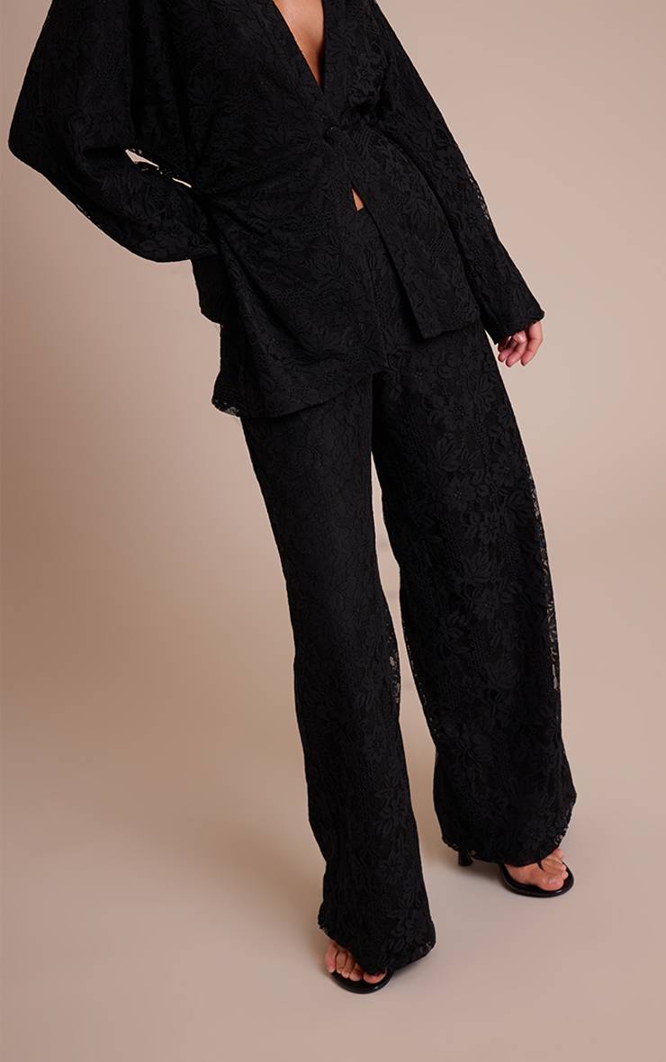 Noir Pantalon Large En Dentelle Ensemble Coordonné