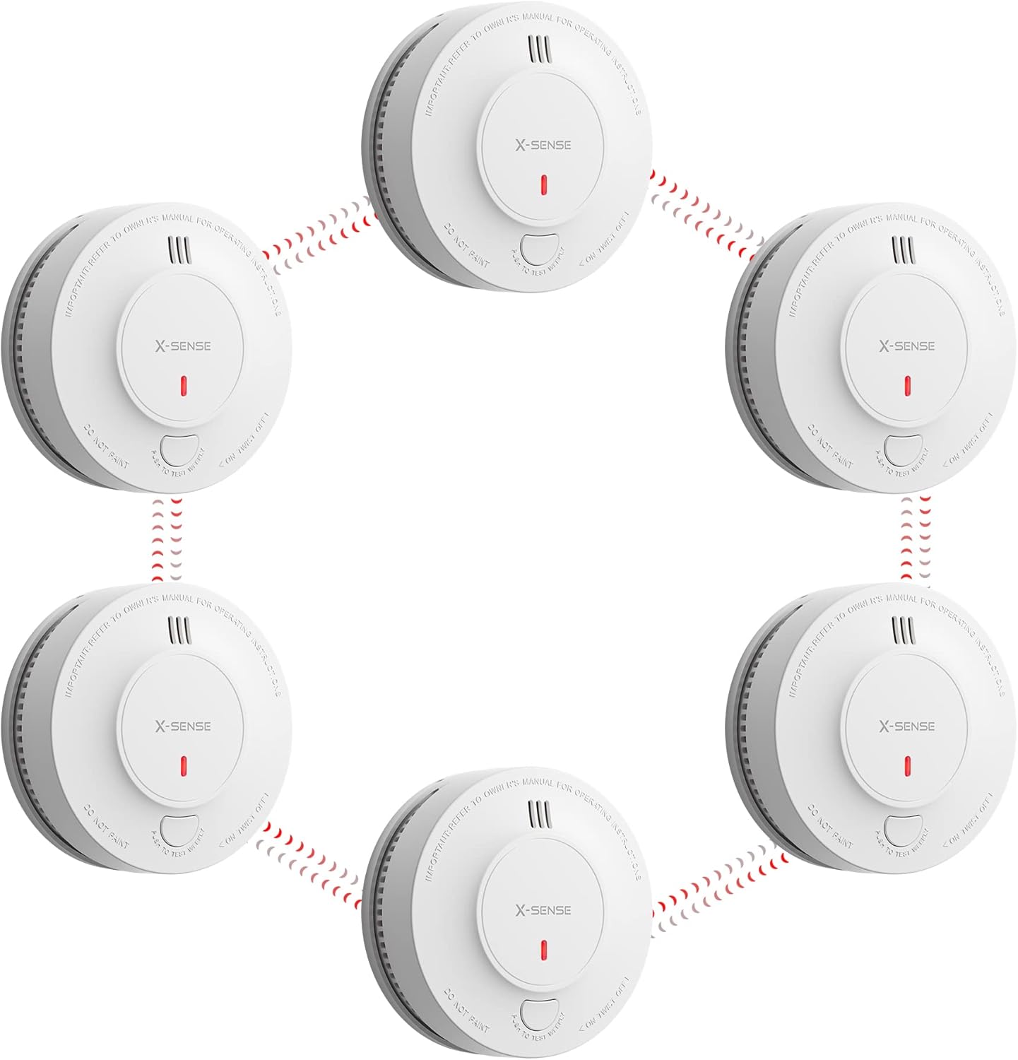 X-Sense Vernetzter Rauchmelder mit 10 Jahre Batterie, Feuermelder mit Stummschaltung, entspricht EN 14604 Standard, SD19-W, 6er Set
