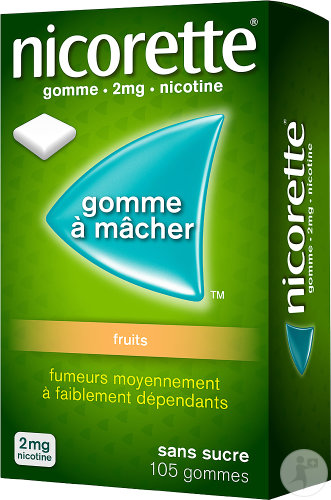 Nicorette 2mg Nicotine Gommes À Mâcher Fruits Sans Sucre 105 Pièces