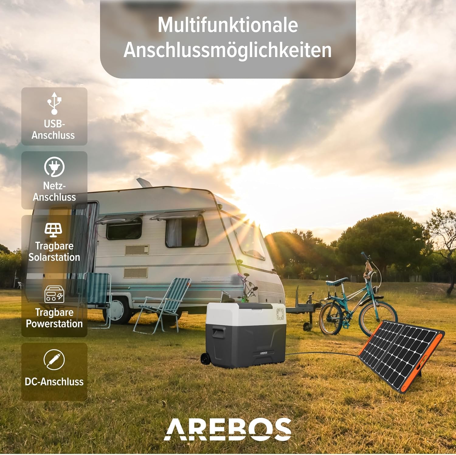 Arebos Kompressor Kühlbox mit Rollen 39 Liter | Elektrische Gefrierbox mit APP & Smart-Steuerung | Mobile Kühltruhe mit USB-Anschluss | bis -20 °C | 12/24 V 230V | für Auto,LKW,Camping,Boot,Wohnmobil