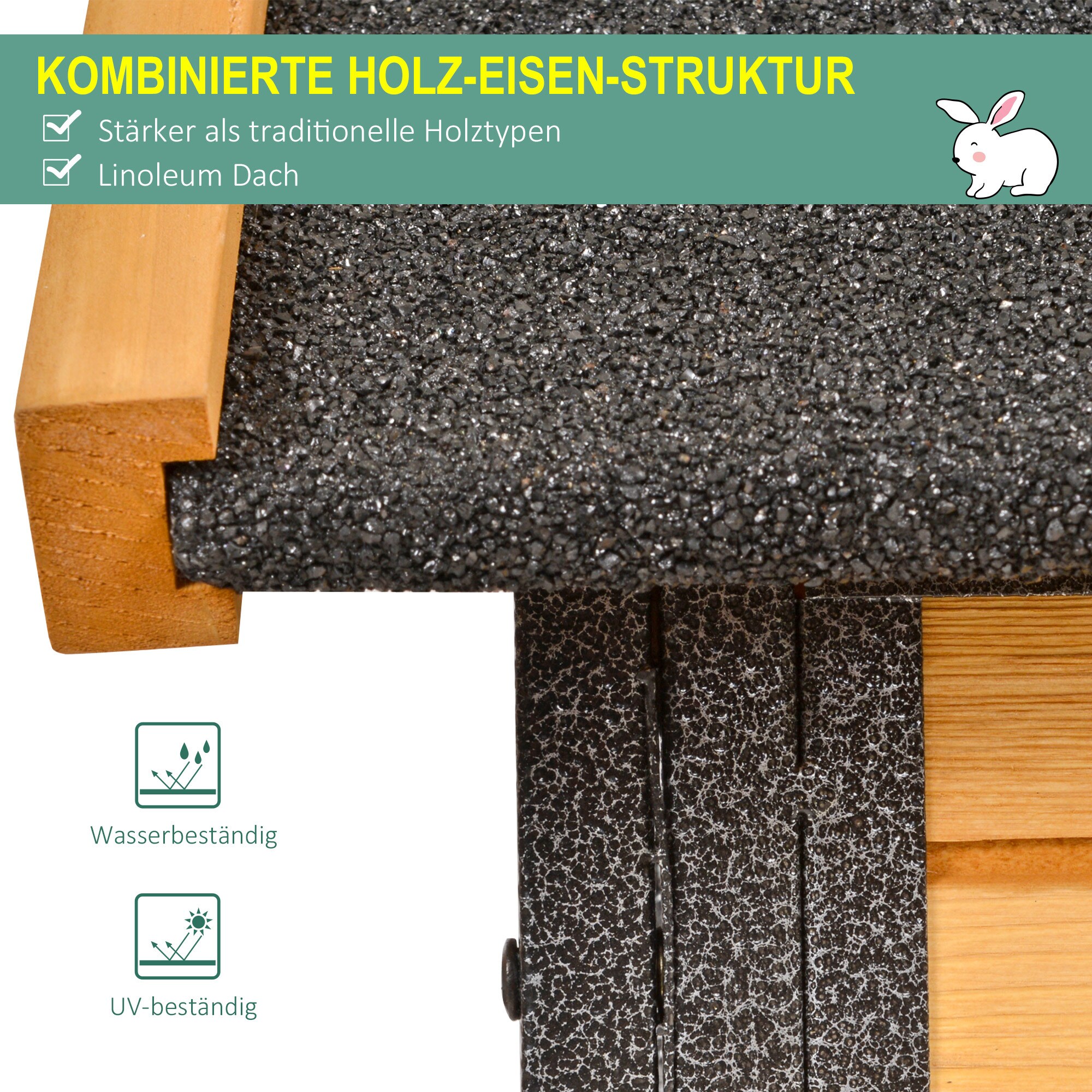 PawHut Kaninchenstall mit Auslauffläche Hellgelb, Schwarz 122 x 63 x 92 cm (BxTxH)