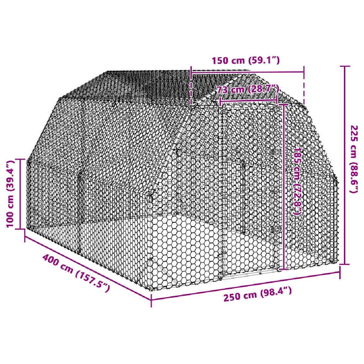 vidaXL Poulailler en acier galvanisé 2.5x4x2.25 m