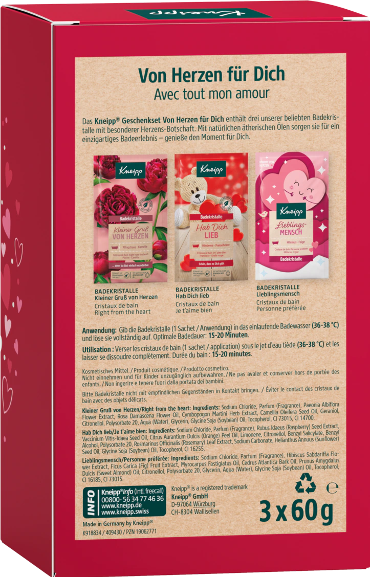 (3er Set) Von Herzen Für Dich Geschenkpackung Badesalz Bade Kristalle 3 verschiedene Düfte (918834)