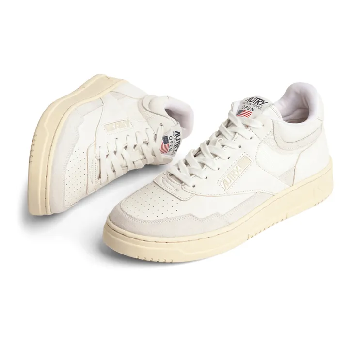 Autry Baskets Open Mid Cuir/Suede | Blanc