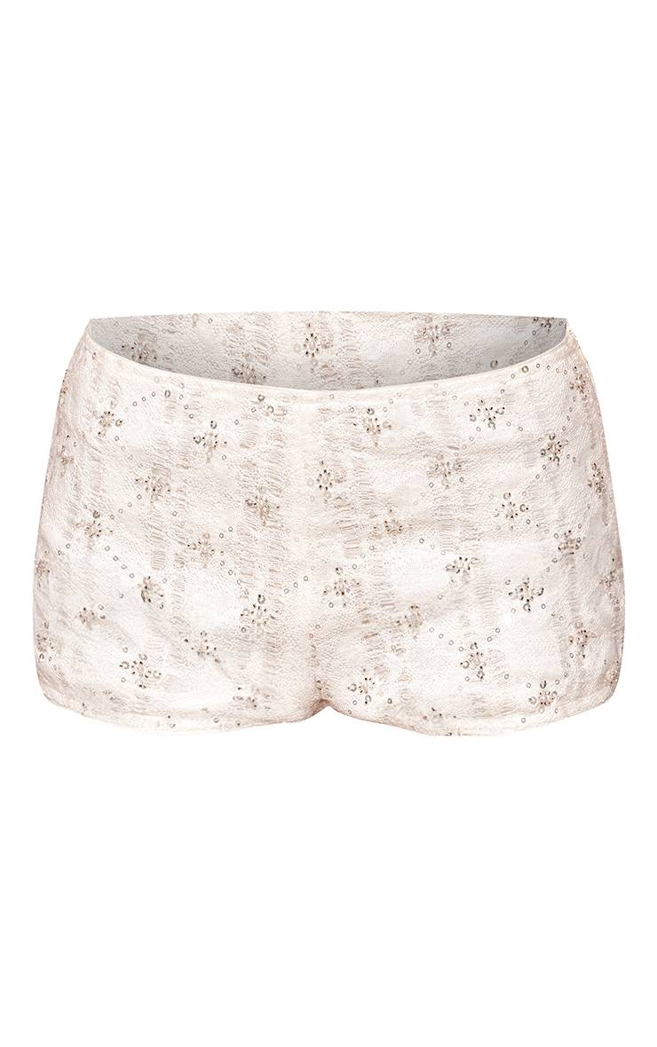 Beige Short Hot Pants Brodé À Détails De Sequins