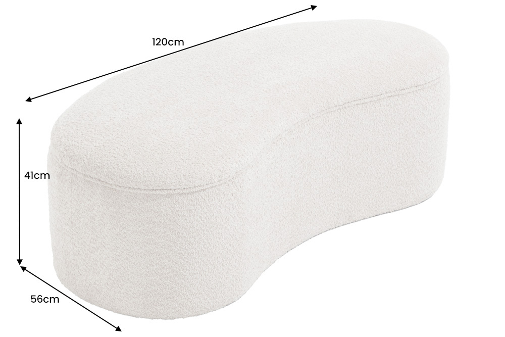 Extravagante Polsterbank ELEMENTAL 120cm champagner beige Feinstrick Bouclé mit Stauraum