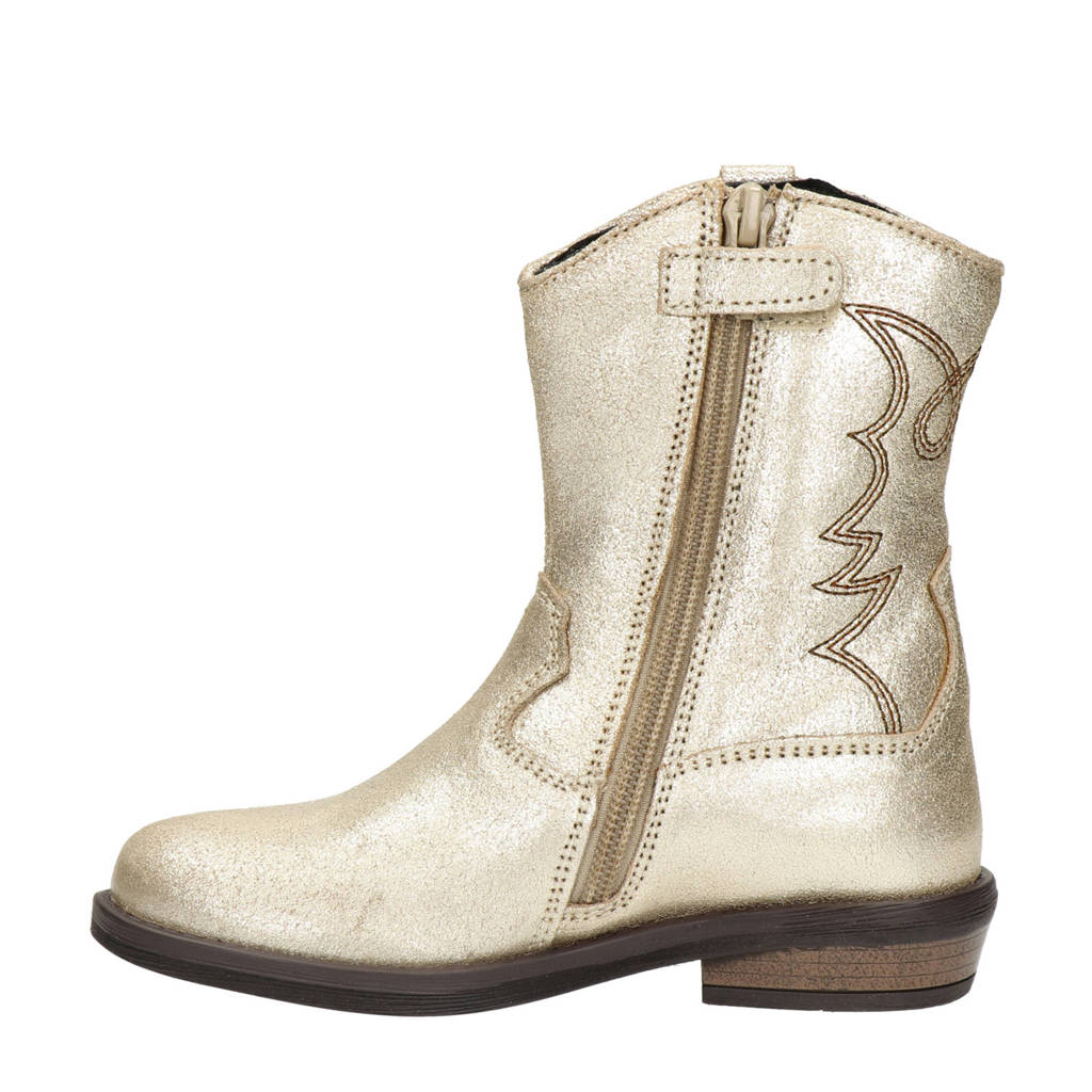 Nelson Kids leren cowboylaarzen goud metallic
