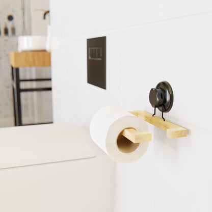 Porte papier toilette à ventouse en bambou Bestlock Spa noir et naturel