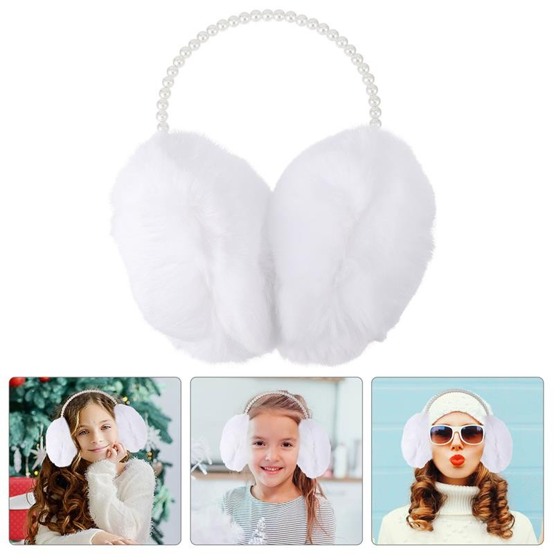 Weiche Plüsch Ohrenwärmer Winter Ohrenschützer Accessoire mit Perlen (One Size) - Rosa