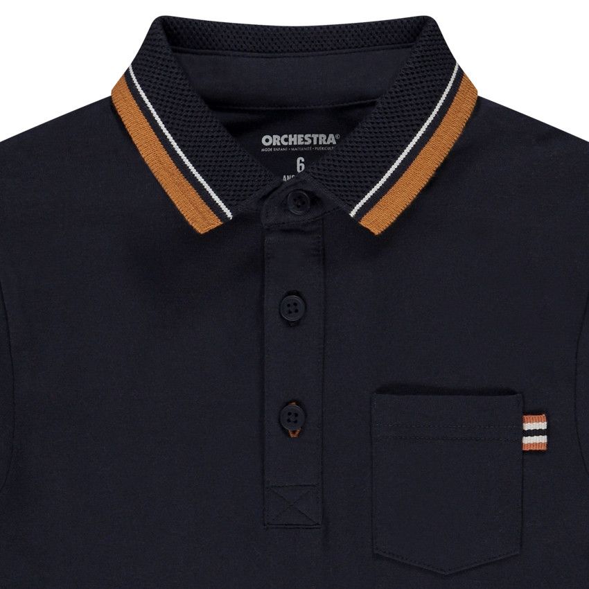 Polo manches longues en jersey print fantaisie pour garçon - Bleu marine