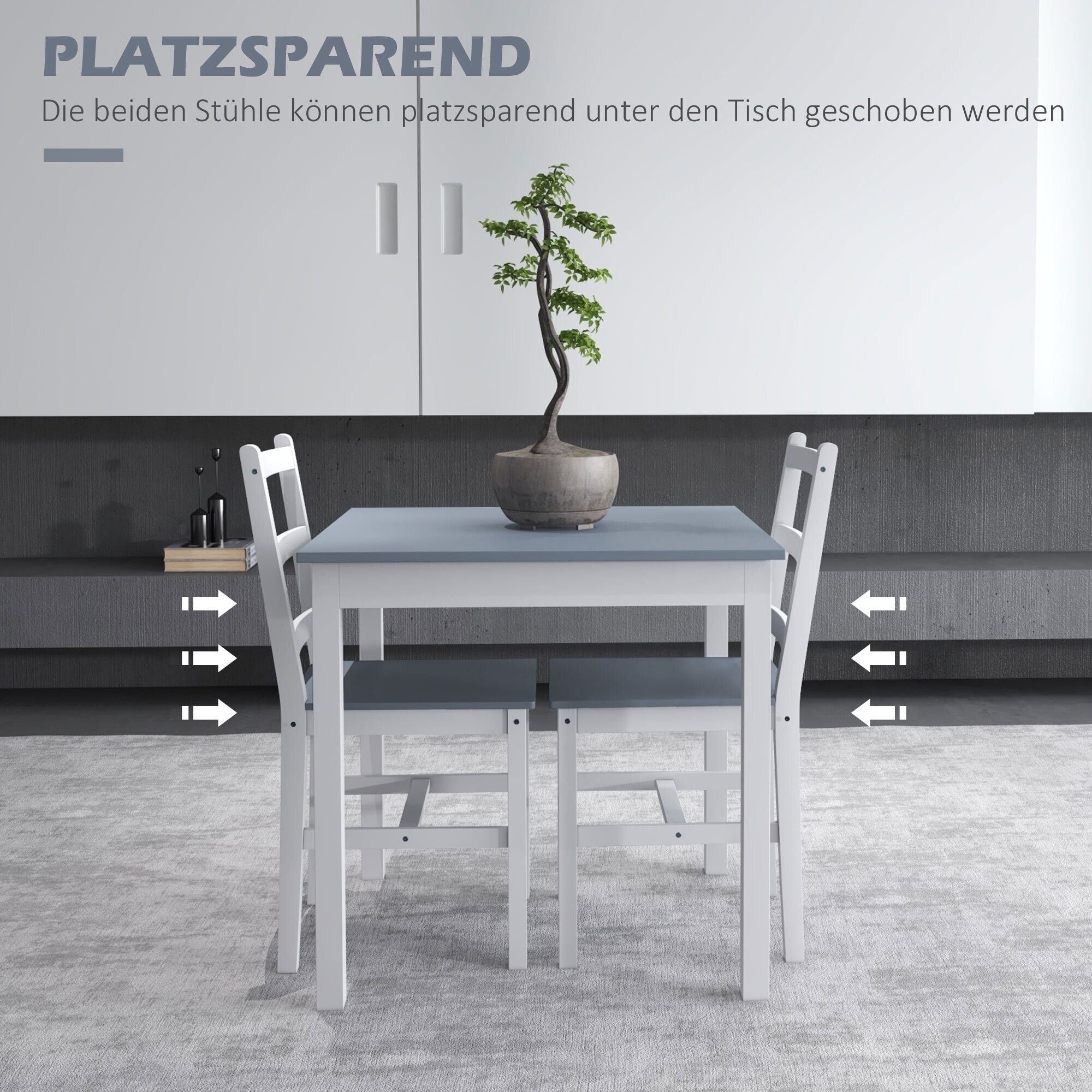 HOMCOM Essgruppe mit Anti-Rutsch-Fußpads grau, weiß 75L x 75B x 73H cm