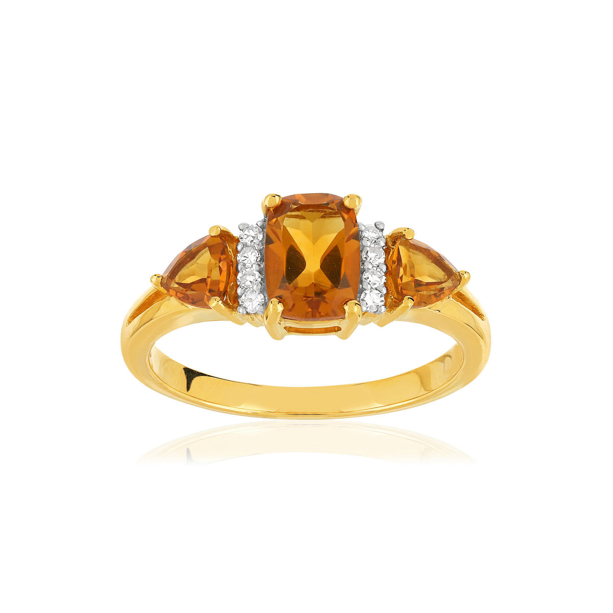 Bague or 375 2 tons citrines et diamants