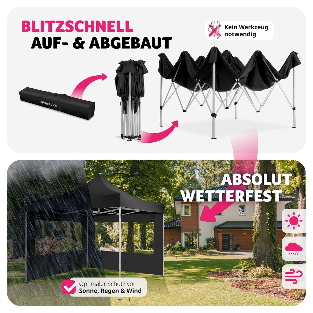 tectake Olivia paviljoen, 3 x 3 m, met aluminium frame inclusief scheerlijnen, haringen en draagtas