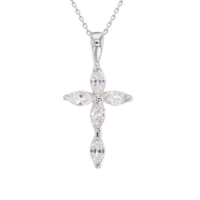 Collier croix sertie d'oxyde de zirconium ovale Argent 925 Rhodié
