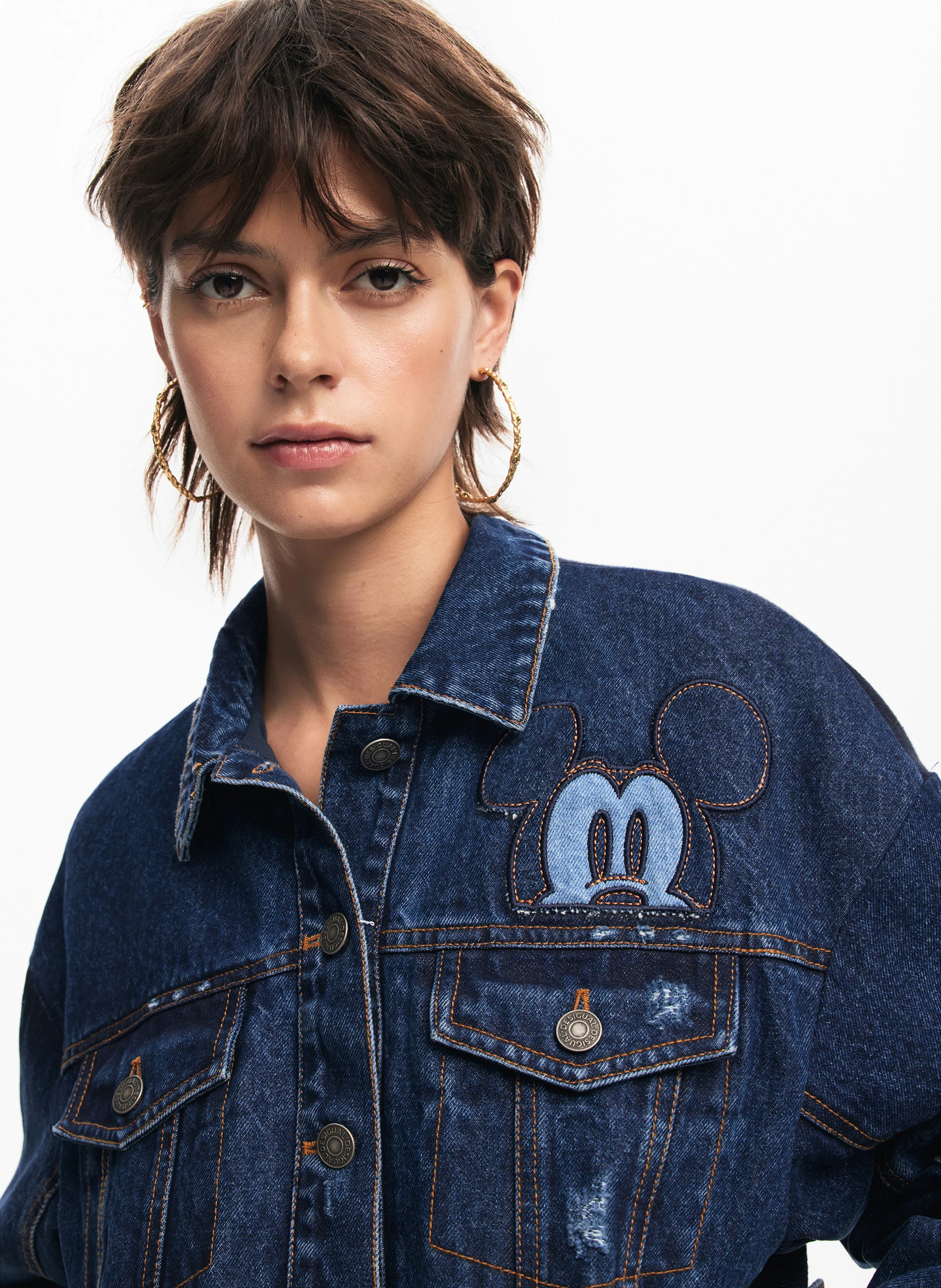 Veste col classique en denim de coton mélangé | Bleu