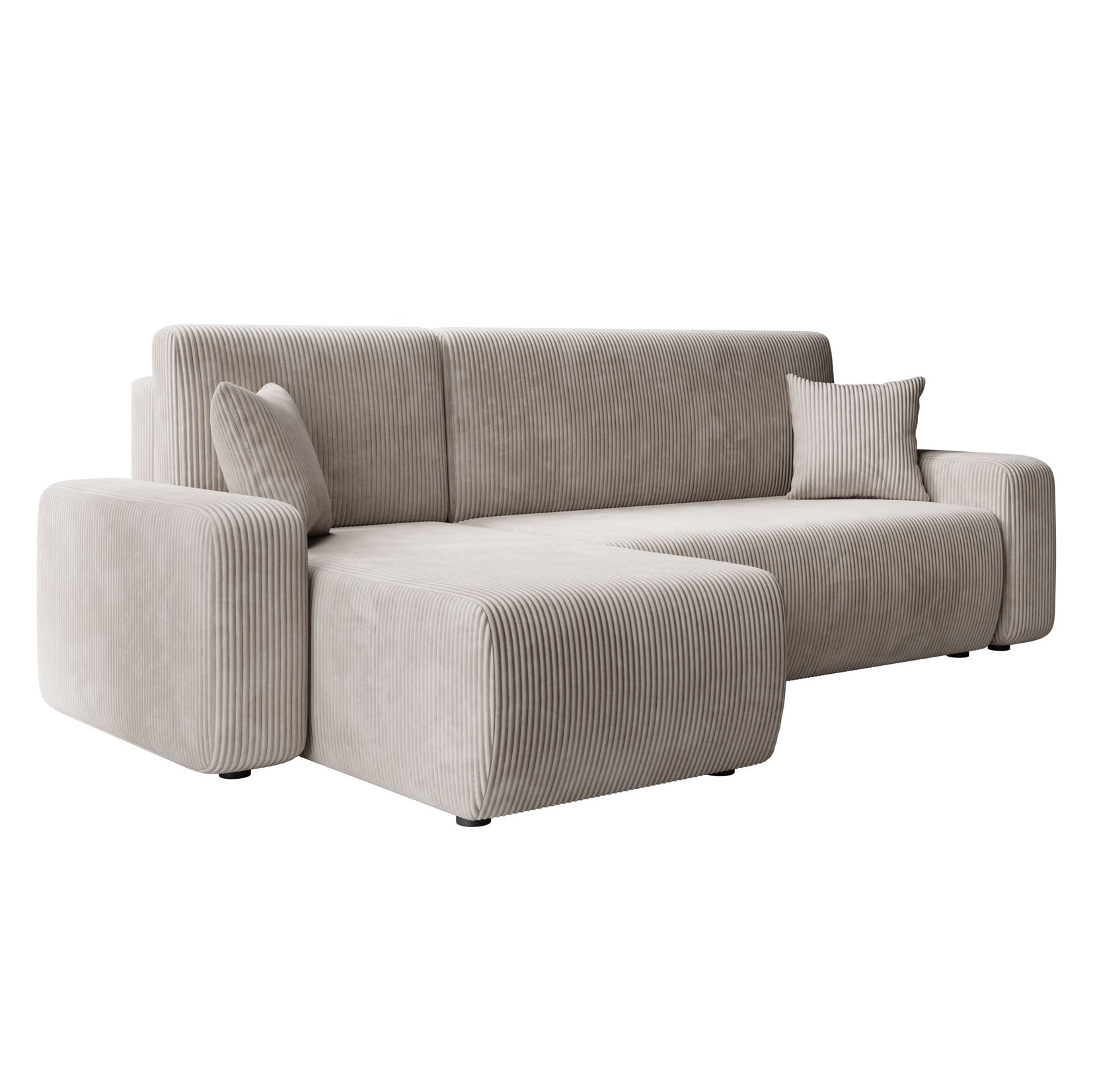 Prudence - Hoekbank 3-zits met chaise longue - Ribstof beige - Universeel