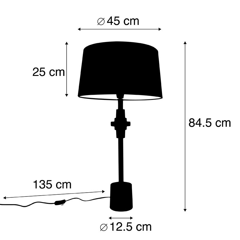 Art deco tafellamp goud en katoenen kap zwart 45 cm - Diverso