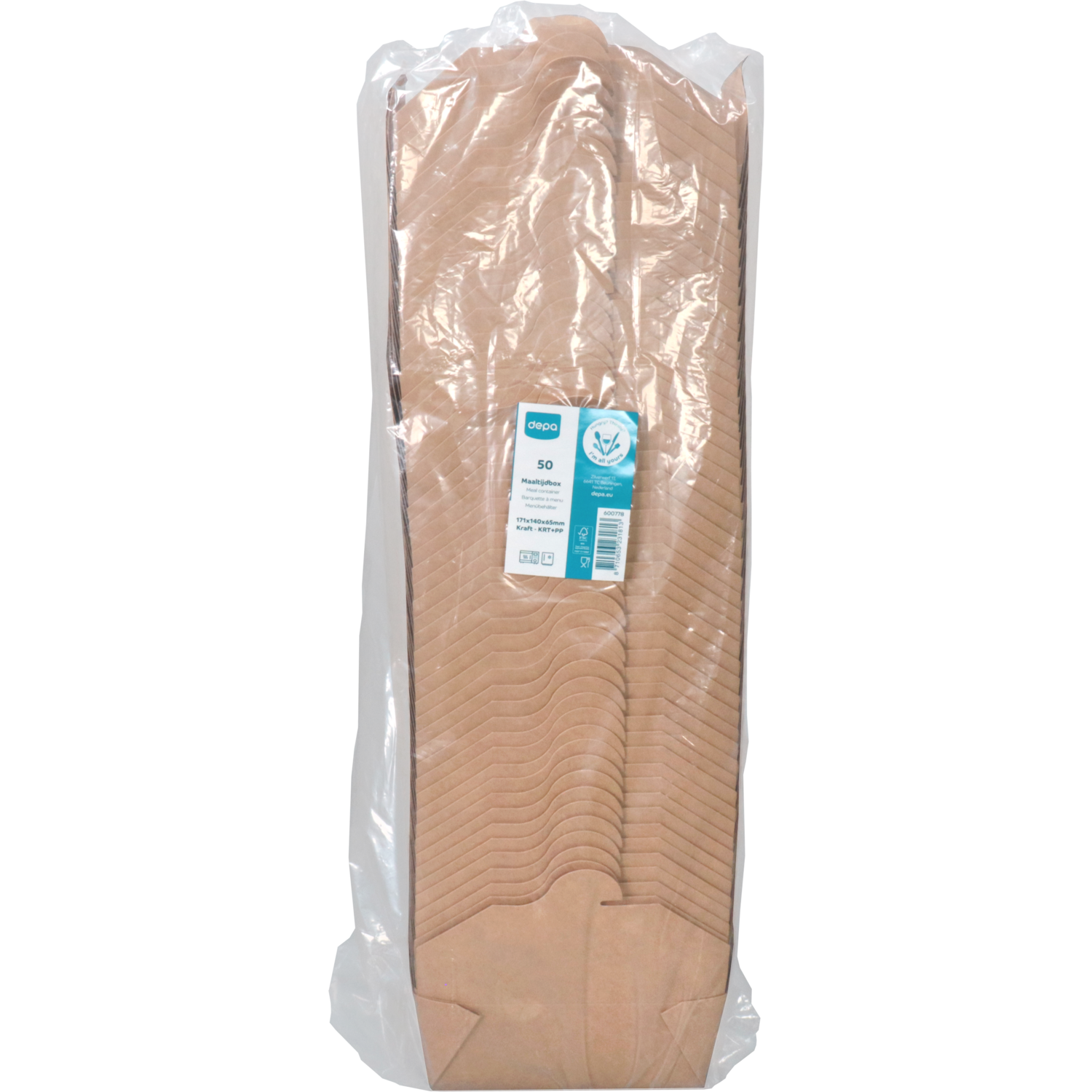 Depa Bak, Karton + PP, maaltijdbox, 171x140x65mm, bruin