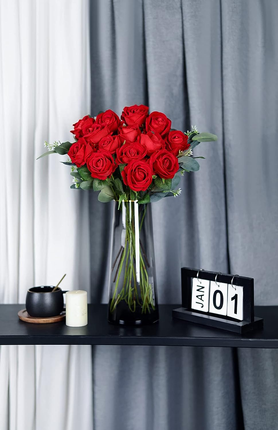 (10er Set) Romantische Deko Rosen Party Accessoire Kunstblumen Rosenstrauss für Hochzeiten / Valentinstag - Rot