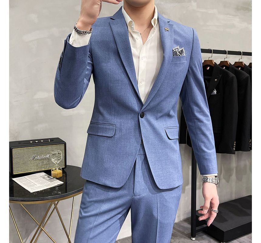 Deepwood - Set: Effen blazer met één knoop + Hoge taille rechte broek