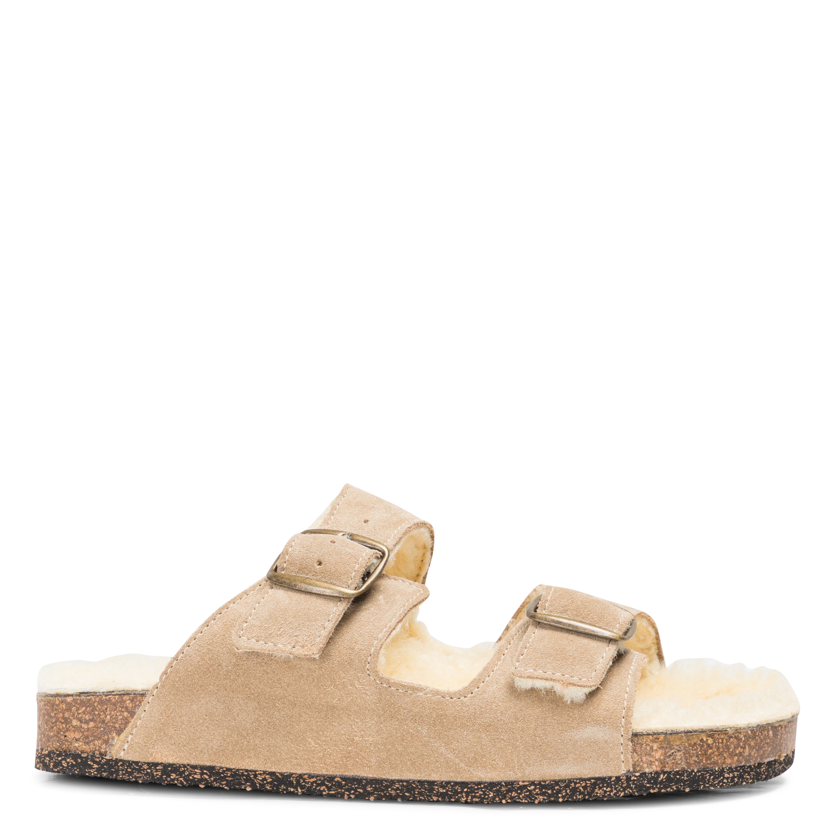 Sandales fourrées en cuir velours | Beige